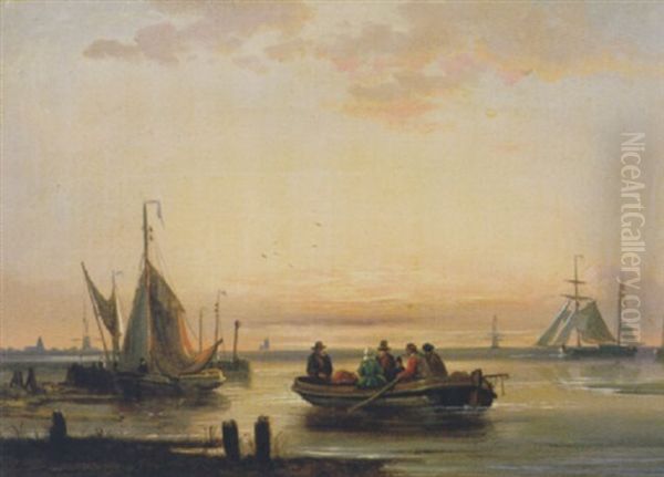 Schepen In Een Riviermonding Oil Painting by Egidius Linnig