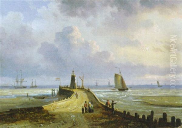 Zeegezicht Met Vuurtoren Oil Painting by Egidius Linnig