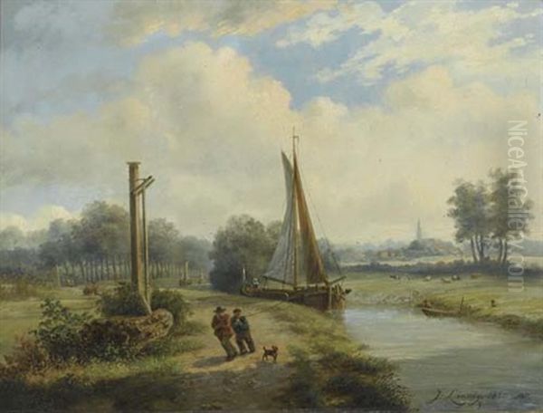 Der Kanal Von Breda Oil Painting by Jan Theodor Linnig