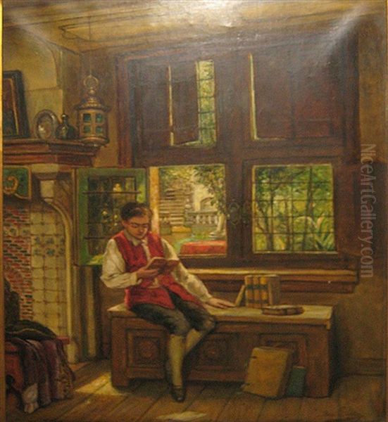 Jonge Knaap Verdiept In Zijn Lectuur Oil Painting by Benjamin Linning