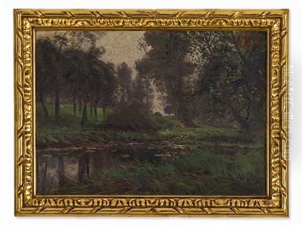 Forested Riverside by Adolf Lins