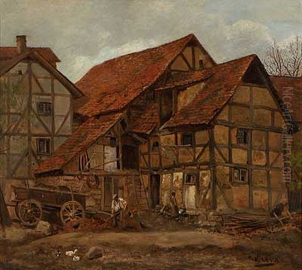 Schwalmer Bauernhof Oil Painting by Adolf Lins