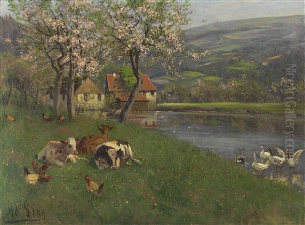 Sommertag Am See Oil Painting by Adolf Lins