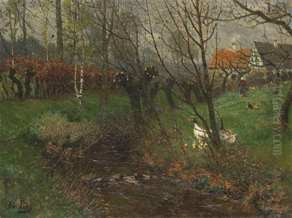 Am Dorfbach Oil Painting by Adolf Lins