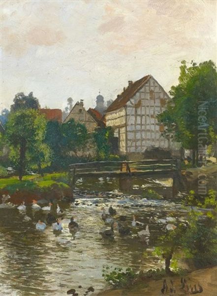 Am Dorfweiher Oil Painting by Adolf Lins