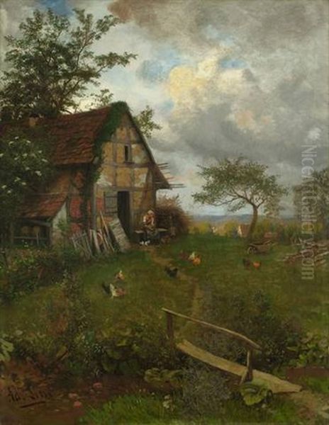 Landliche Idylle Am Abend Oil Painting by Adolf Lins