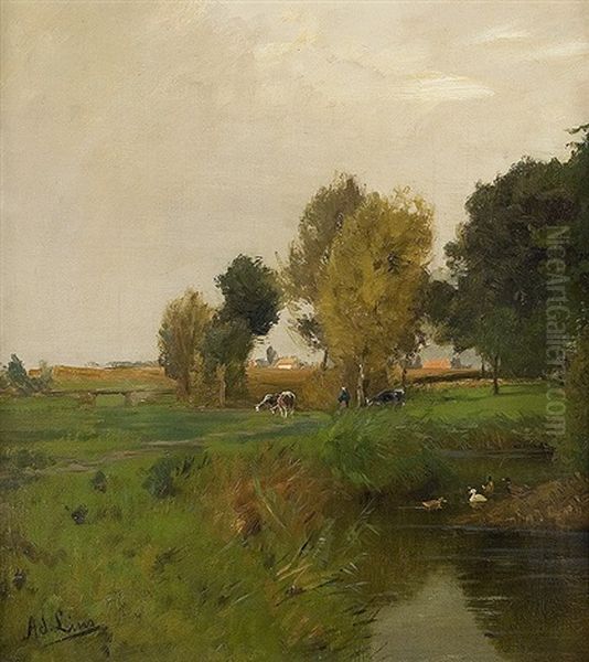 At The Stream Oil Painting by Adolf Lins