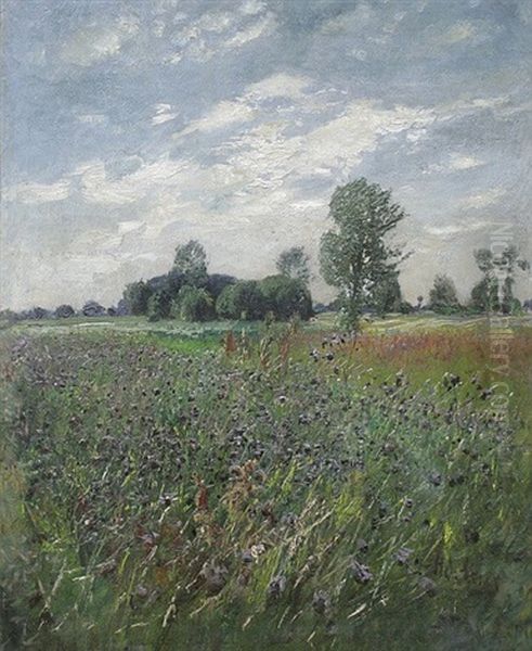 Baumbestandene Blumenwiese Oil Painting by Adolf Lins