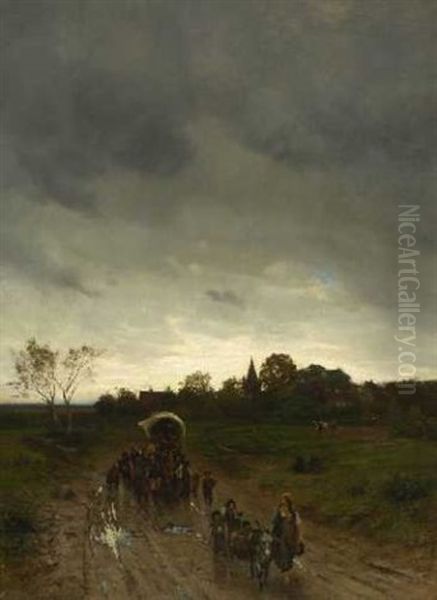 Ziehende Schausteller Mit Zwei Tanzbaren Auf Der Landstrase Oil Painting by Adolf Lins