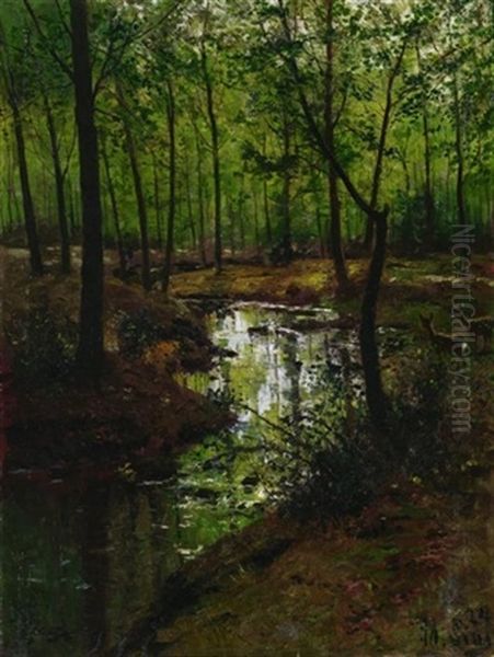 Sommerlicher Birkenwald Mit Bachlauf Oil Painting by Adolf Lins