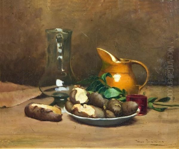 Bodegon Sobr Una Mesa Oil Painting by Blas Benlliure Y Gil