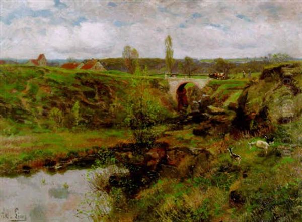 Fruhlingslandschaft Im Ahrtal Oil Painting by Adolf Lins