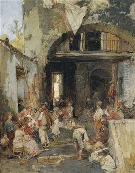 Street Scene In The South Oil Painting by Jose Benlliure Y Gil