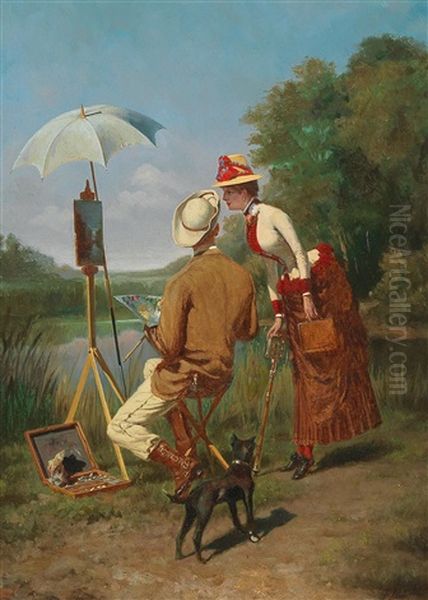 The Painter And The Onlooker Oil Painting by Johannes Linse