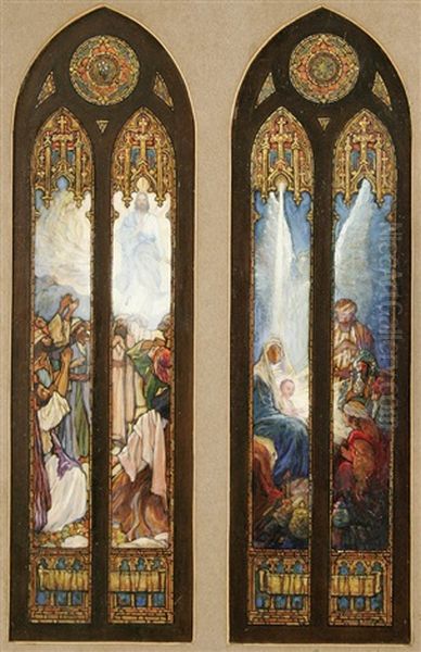 The Ascension (+ The Nativity; 2 Stained Glass Window Designs) Oil Painting by Corwin Knapp Linson