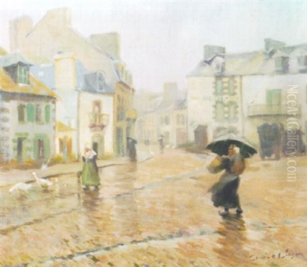 Street In Pont Aven Oil Painting by Corwin Knapp Linson