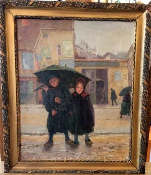 Petits Enfants Sous La Pluie Oil Painting by Alphonse Lint