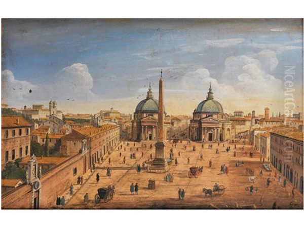 Die Piazza Del Popolo In Rom Oil Painting by Giacomo van (Monsu Studio) Lint