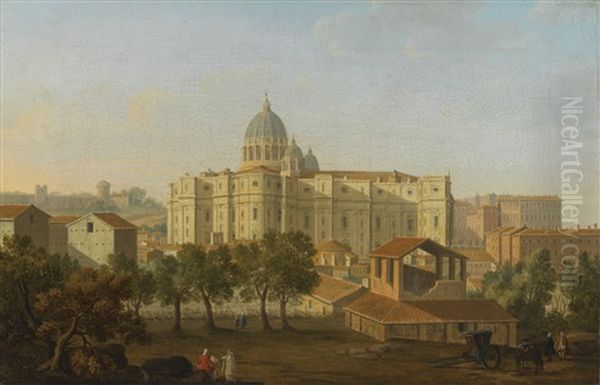 Rome, A View Of The Apse Of Saint Peter's, With An Artist Sketching In The Foreground by Giacomo van (Monsu Studio) Lint