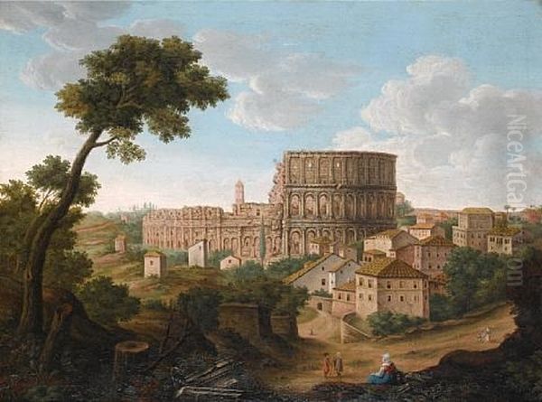 A View Of The Colosseum, Rome Oil Painting by Giacomo van (Monsu Studio) Lint