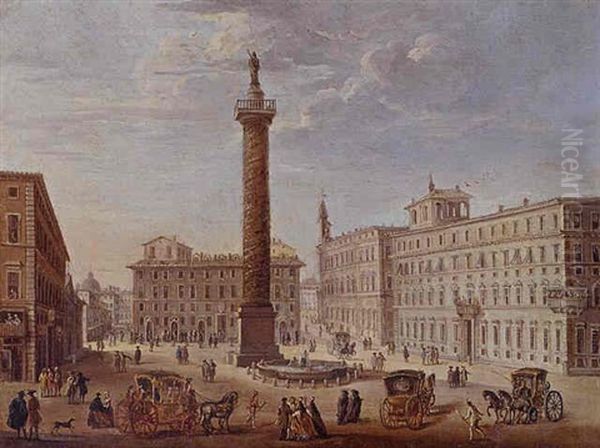 View Of The Piazza Colonna Oil Painting by Giacomo van (Monsu Studio) Lint