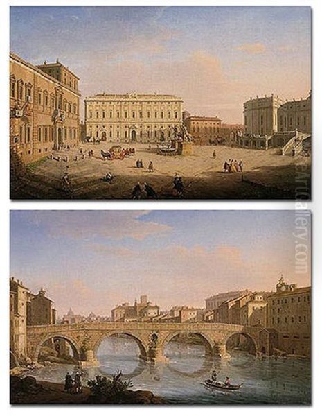 Rome: The Piazza Del Quirinale With The Palazzo Del Quirinale To The Left And The Palazzo Della Consulta In The Centre Oil Painting by Giacomo van (Monsu Studio) Lint