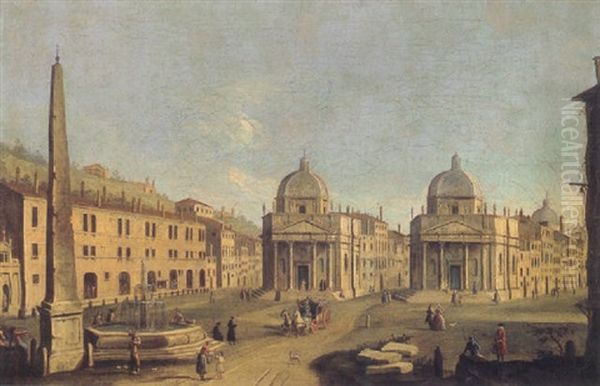 View Of The Piazza Del Popolo, Rome Oil Painting by Giacomo van (Monsu Studio) Lint