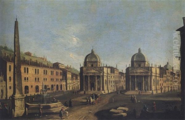 View Of The Piazza Del Popolo, Rome Oil Painting by Giacomo van (Monsu Studio) Lint