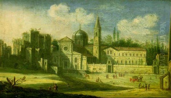 A View Of The Piazza Del Popolo, Rome, With The Church Of Santa Maria Del Popolo Oil Painting by Giacomo van (Monsu Studio) Lint