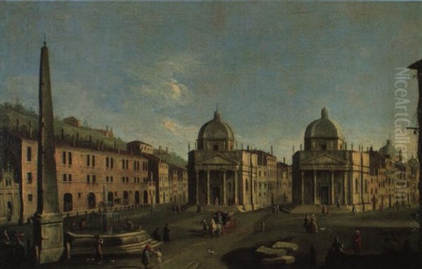 Ansicht Der Piazza Del Popolo In Rom Oil Painting by Giacomo van (Monsu Studio) Lint