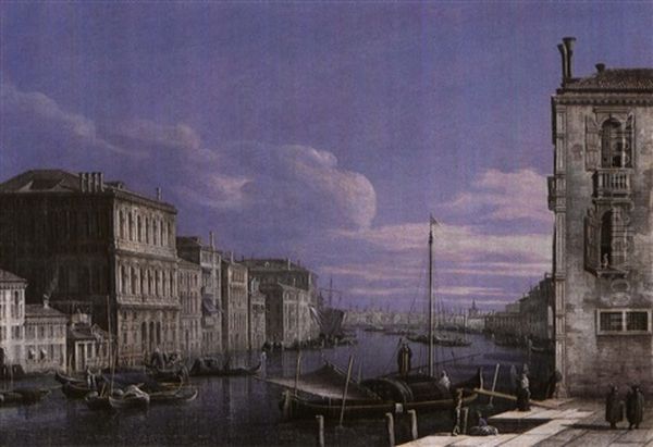 A View Of The Grand Canal, Venice, Looking Towards The Puntadella Dogana Oil Painting by Giacomo van (Monsu Studio) Lint