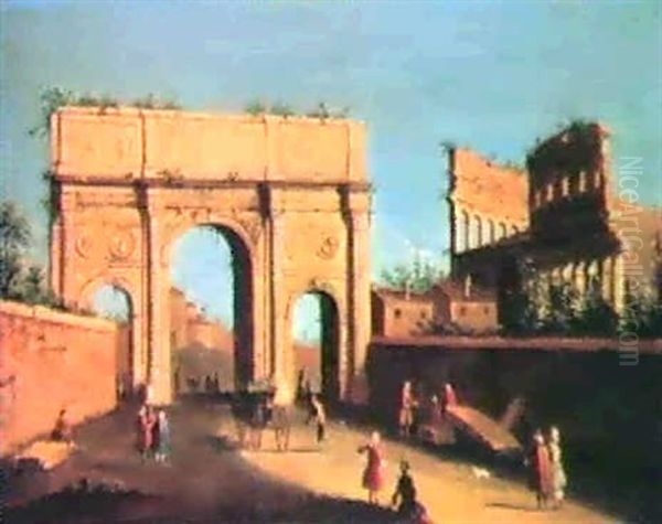 Capriccio With A Variation Of The Arch Of Constantine Oil Painting by Giacomo van (Monsu Studio) Lint