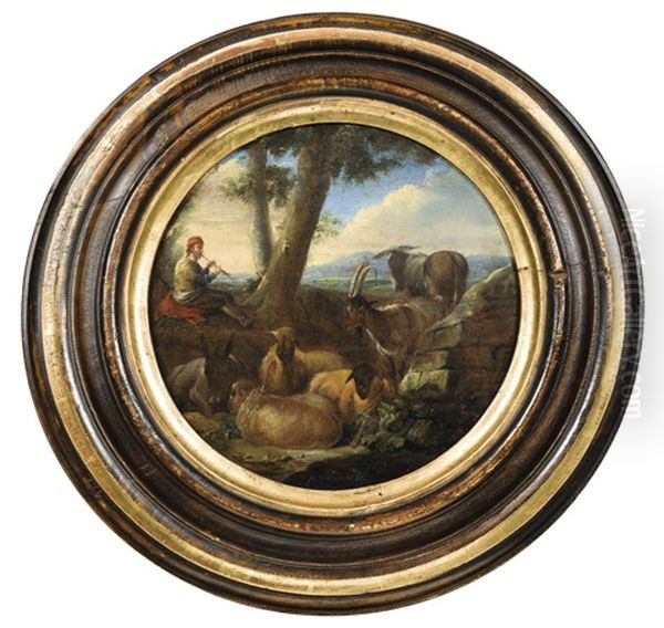 Pastoral Scene Of A Shepherd With Animals Oil Painting by Hendrick Frans van Lint