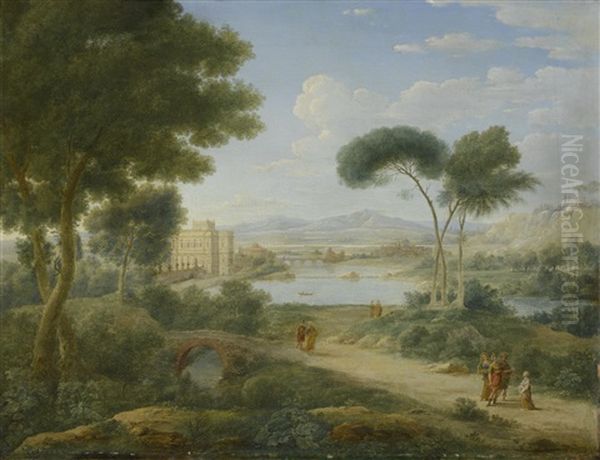 A Capriccio Landscape With The Villa Doria Pamphili In The Distance Oil Painting by Hendrick Frans van Lint