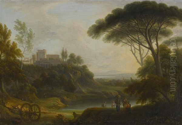 Italianate Landscape With A Villa On A Promontory In The Distance Oil Painting by Hendrick Frans van Lint