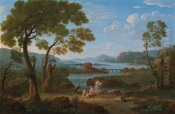 An Ideal River Landscape Oil Painting by Hendrick Frans van Lint