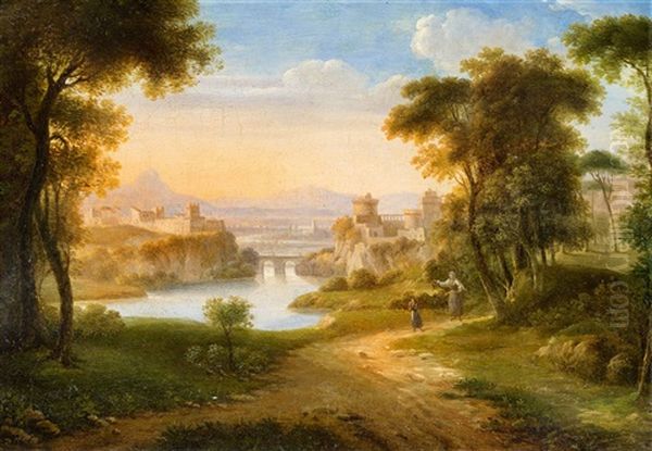 Two Landscapes In Latium Oil Painting by Hendrick Frans van Lint