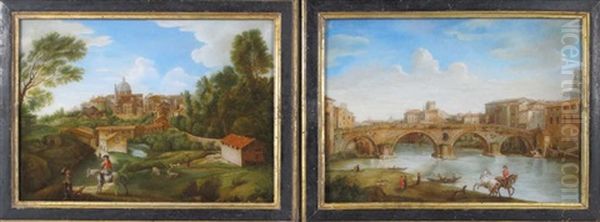 Vues De Rome (pair) Oil Painting by Hendrick Frans van Lint