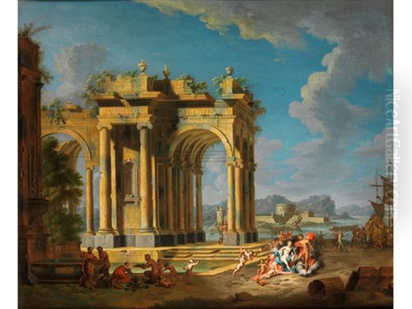 Ruinencapriccio Mit Mythologischer Szene Oil Painting by Hendrick Frans van Lint