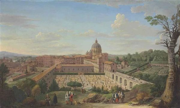 A View Of Rome With Saint Peter's Basilica Oil Painting by Hendrick Frans van Lint