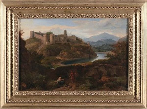 Paesaggio Con Figure E Citta Fortificata Oil Painting by Hendrick Frans van Lint