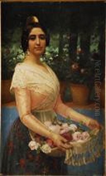 Valenciana Portando Rosas Oil Painting by Juan Antonio Benlliure y Gil