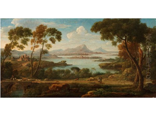 Sudliche Ideallandschaft Mit Blick Auf Einen See Oil Painting by Hendrick Frans van Lint