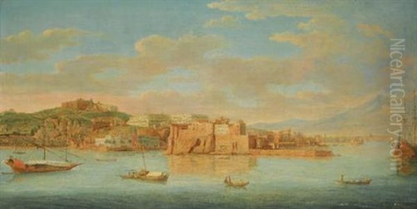 Naples, A View Of Santa Lucia And The Castel Dell'ovo by Hendrick Frans van Lint