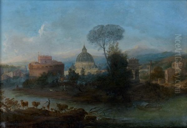 Vue De Rome Avec Le Chateau Saint Ange Et La Basilique Saint Pierre Oil Painting by Hendrick Frans van Lint