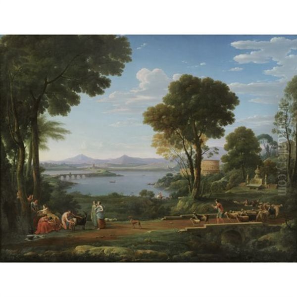 A Landscape With The Nurture Of Jupiter Oil Painting by Hendrick Frans van Lint