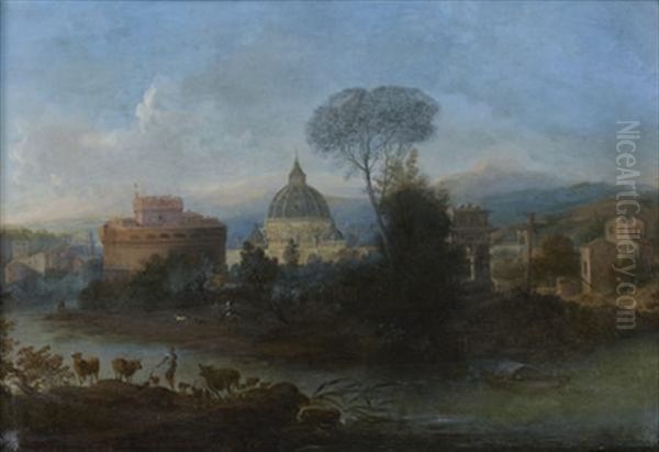 Vue De Rome Avec Le Chateau Saint Ange Et La Basilique Saint Pierre Oil Painting by Hendrick Frans van Lint