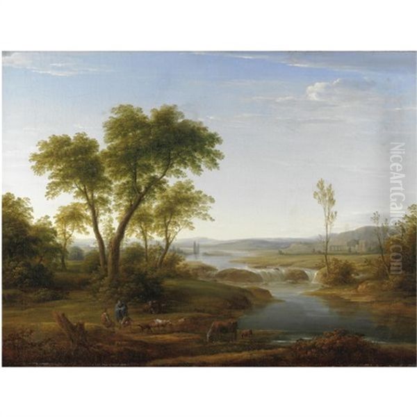 Paesaggio Fluviale Con Figure E Animali Oil Painting by Hendrick Frans van Lint