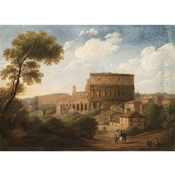 Rome, A View Of The Colosseum Oil Painting by Hendrick Frans van Lint