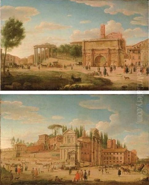 Roma, Veduta Del Foro Romano (+ Roma, Veduta Del Foro Boario Verso S. Maria Liberatrice; 2 Works) by Hendrick Frans van Lint